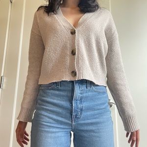 BP. Nordstrom Beige Cropped 3-Button Cardigan